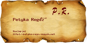 Petyka Regő névjegykártya
